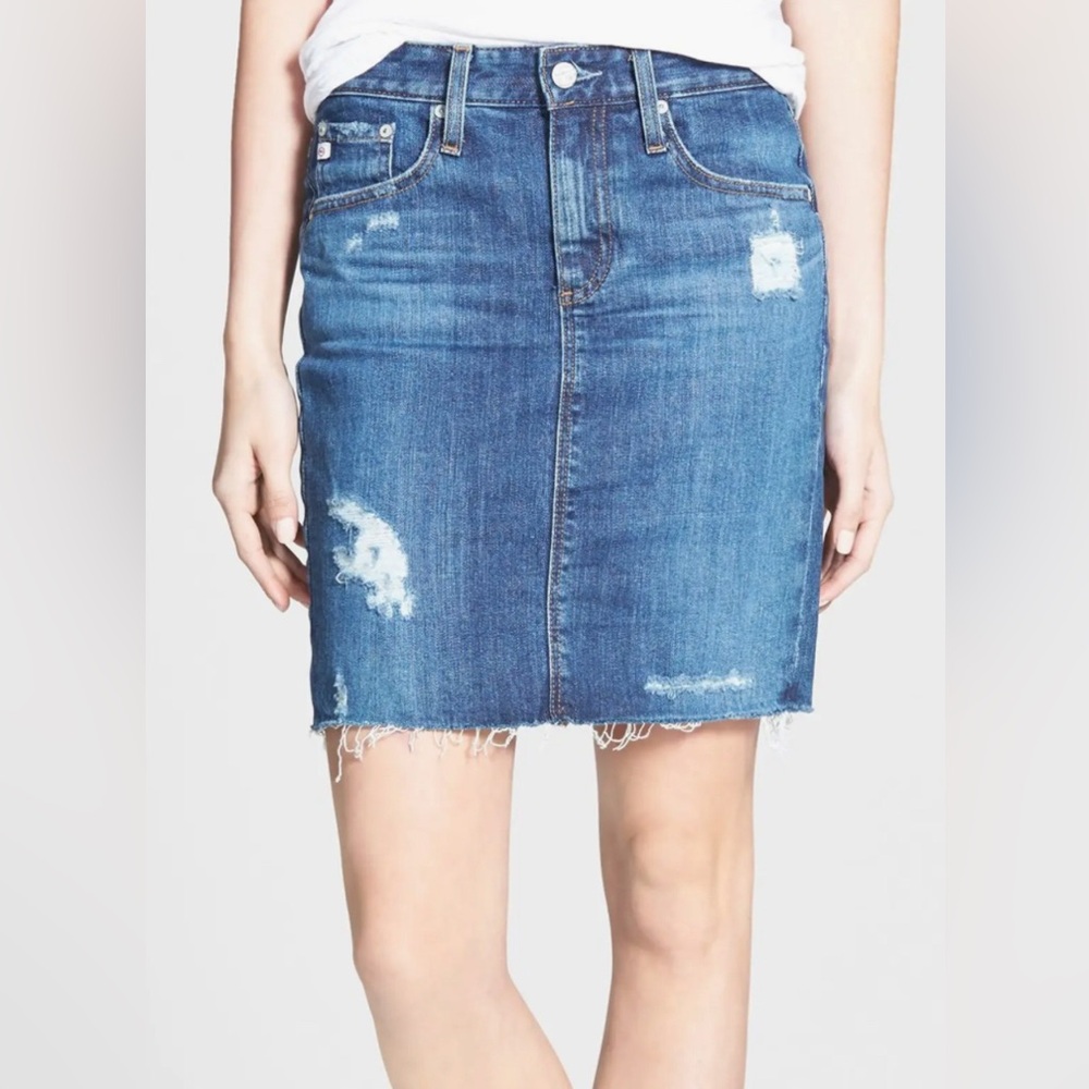 AG Adriano Goldschmied AG-ED Denim The Erin Pencil  Distress Skirt.